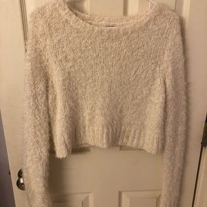 fuzzy cropped cream sweater